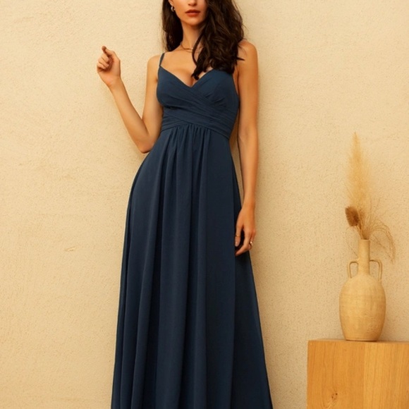 JJ’s House Navy Blue A-Line Chiffon Dress - Picture 6 of 8